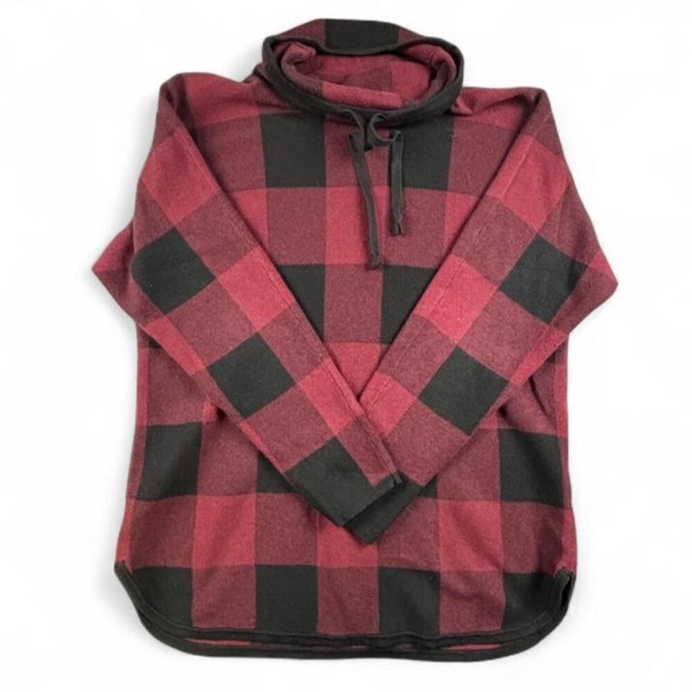 Adrienne Vittadini Red Black Buffalo Plaid Fleece Pullover Women’s XL Cowl Neck